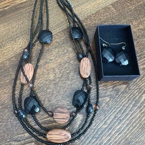 Black and Brown Multi-Strand Beaded Necklace